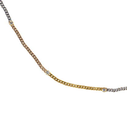 18K Tri Color Gold Diamond By the Yard Bezel Necklace