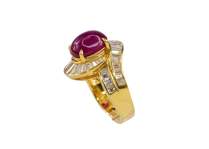 Cabochon Ruby and Tapered Baguette Diamond Ballerina Bypass Ring