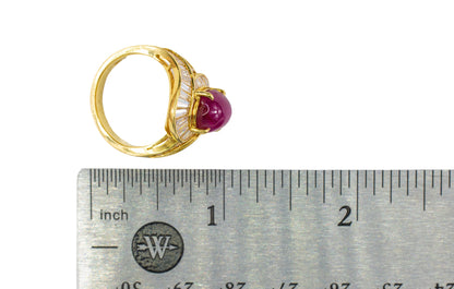 Cabochon Ruby and Tapered Baguette Diamond Ballerina Bypass Ring