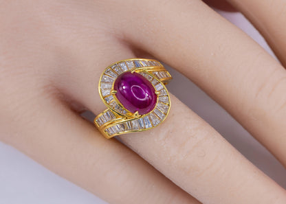 Cabochon Ruby and Tapered Baguette Diamond Ballerina Bypass Ring