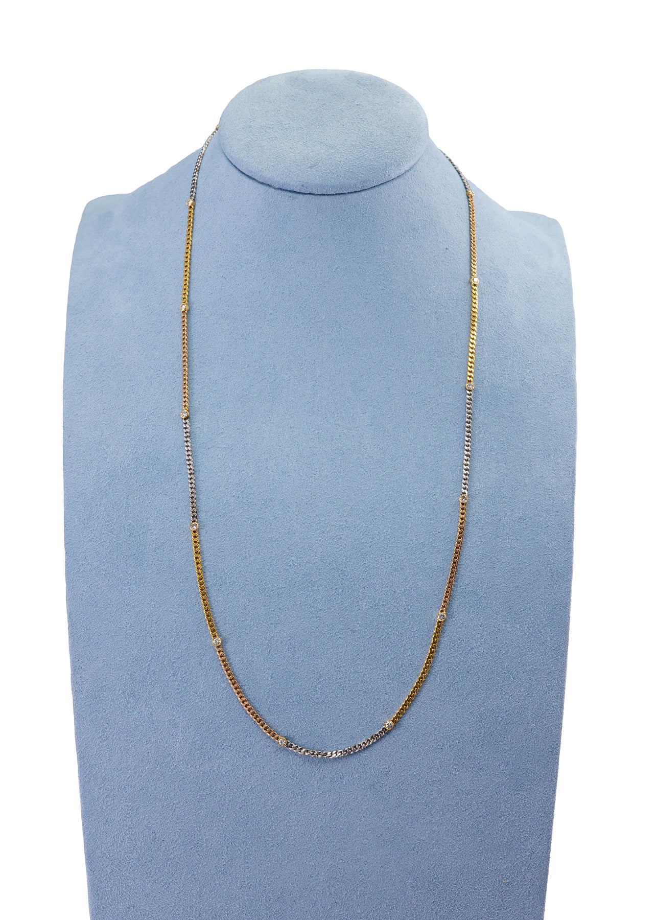 18K Tri Color Gold Diamond By the Yard Bezel Necklace