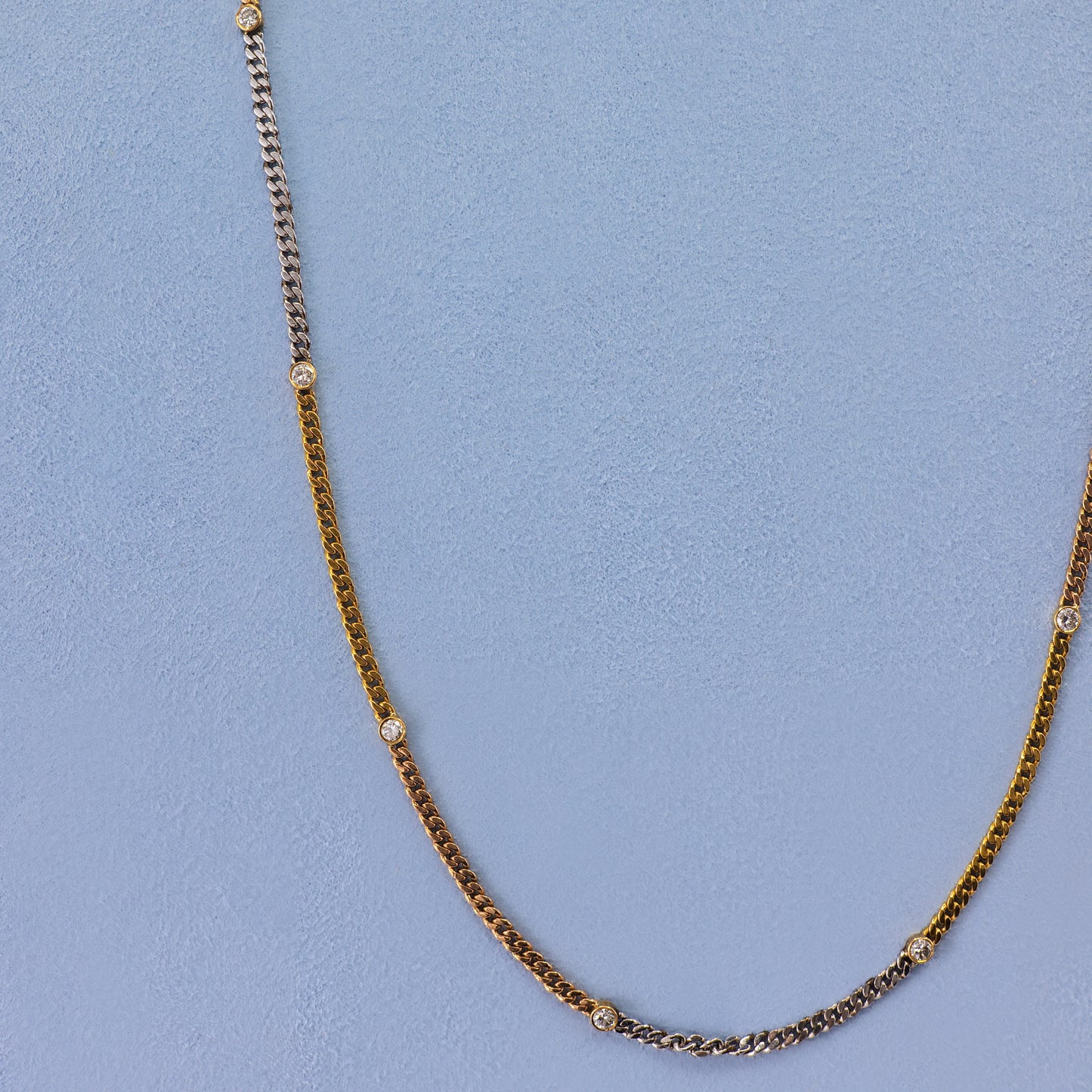 18K Tri Color Gold Diamond By the Yard Bezel Necklace
