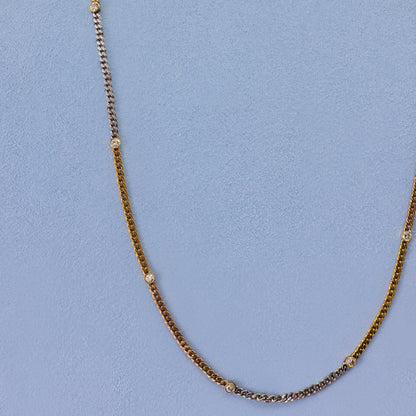 18K Tri Color Gold Diamond By the Yard Bezel Necklace