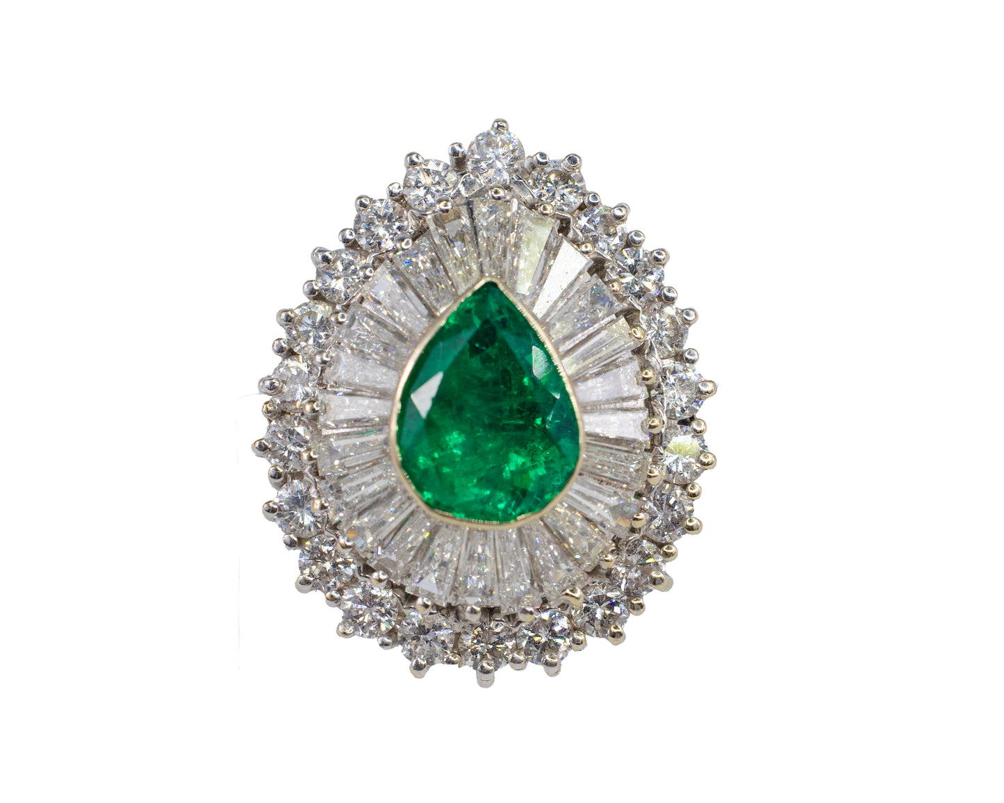 Pear-Shaped Emerald and Tapered Baguette Diamond Ballerina Ring