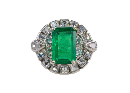 Vintage Emerald and Diamond White Gold Cocktail Ring