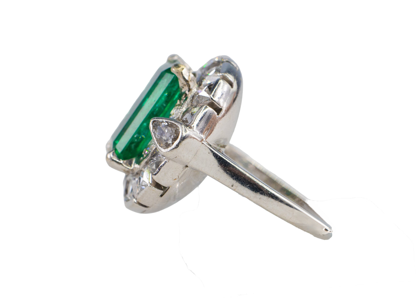 Vintage Emerald and Diamond White Gold Cocktail Ring