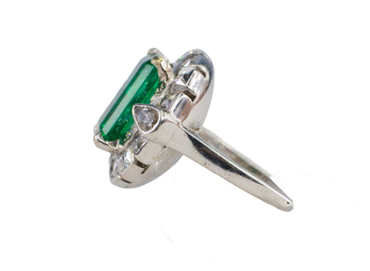 Vintage Emerald and Diamond White Gold Cocktail Ring