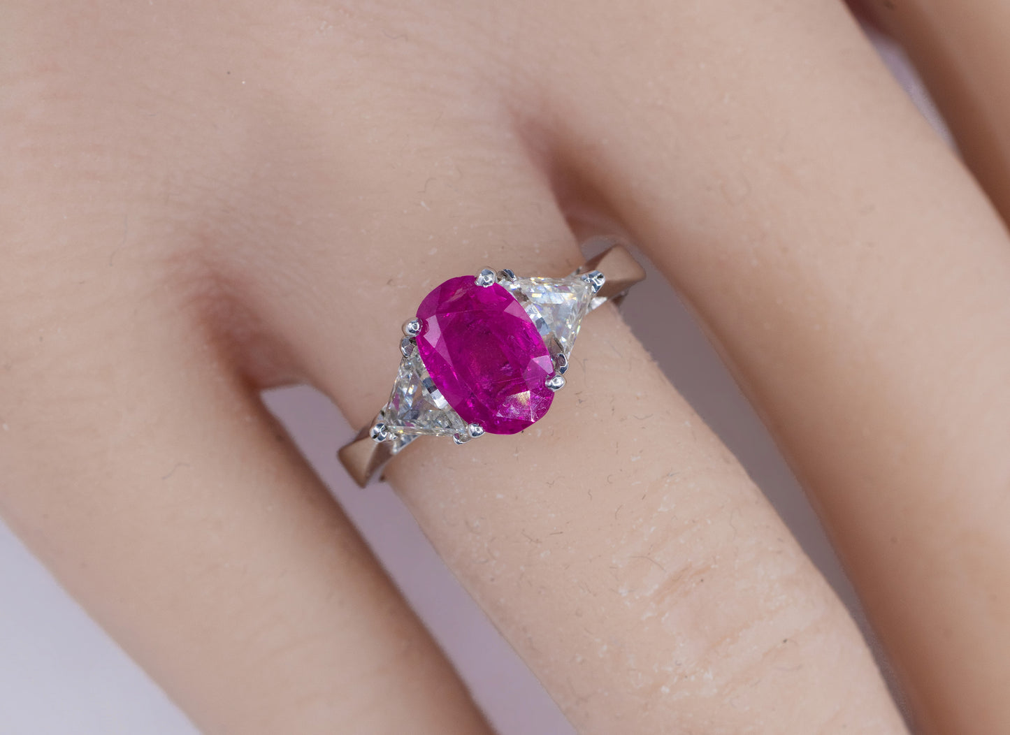 Oval Ruby and Trillion-Cut Diamond Three-Stone Ring