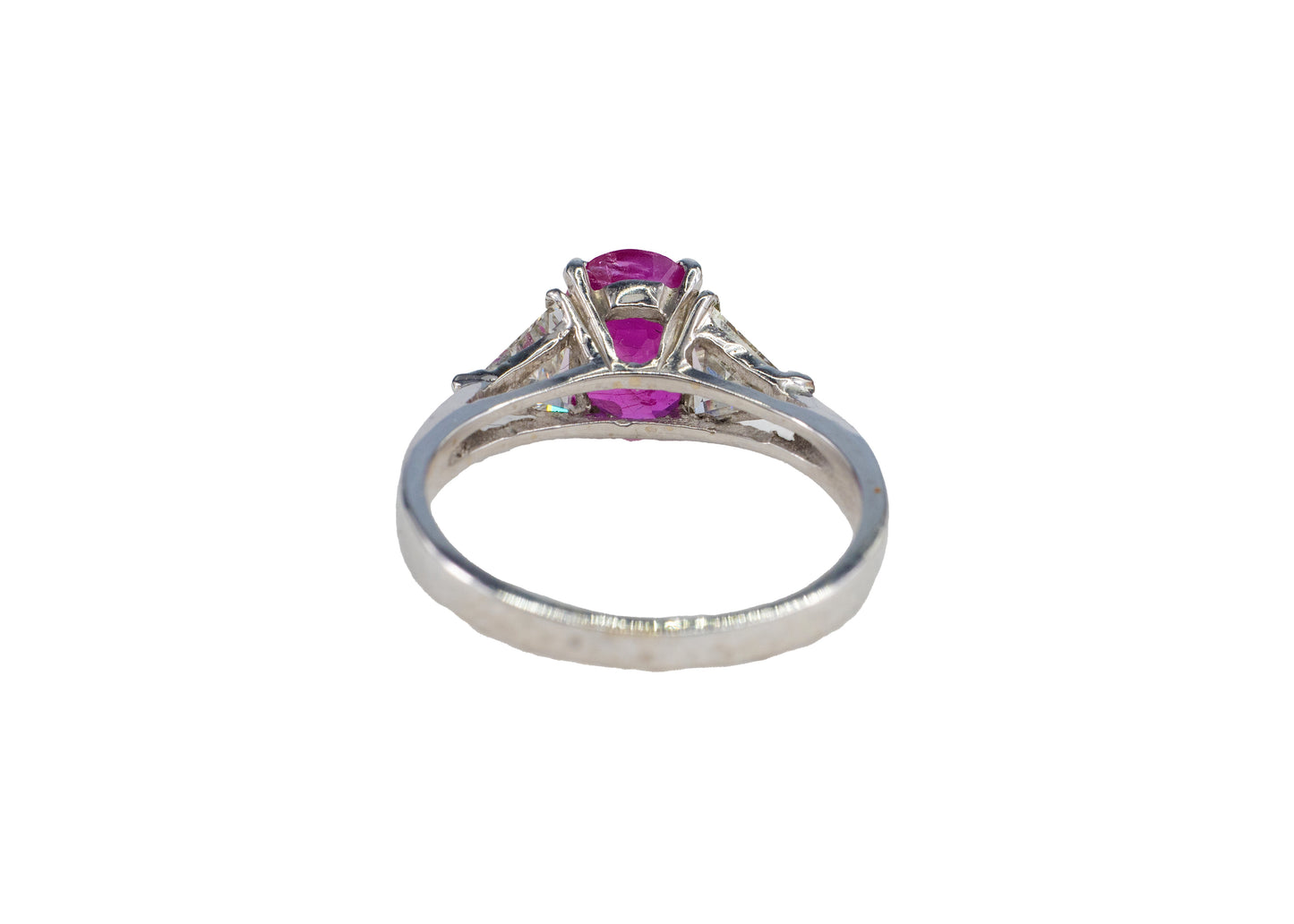 Oval Ruby and Trillion-Cut Diamond Three-Stone Ring