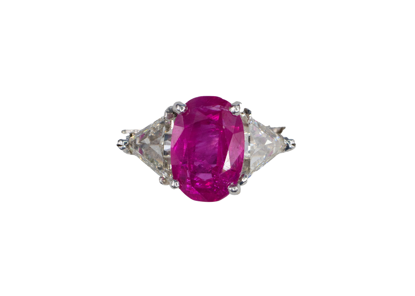 Oval Ruby and Trillion-Cut Diamond Three-Stone Ring