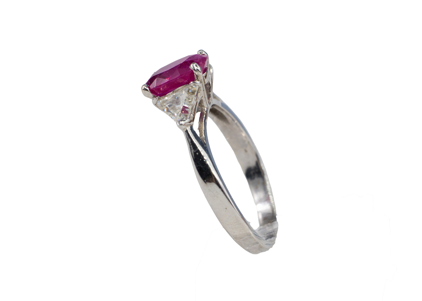 Oval Ruby and Trillion-Cut Diamond Three-Stone Ring