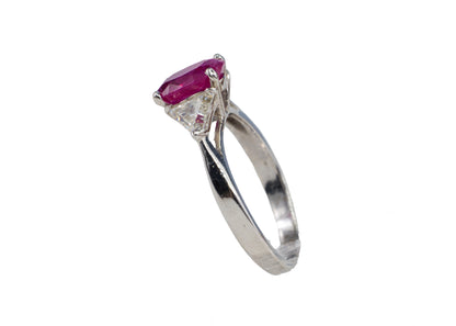 Oval Ruby and Trillion-Cut Diamond Three-Stone Ring