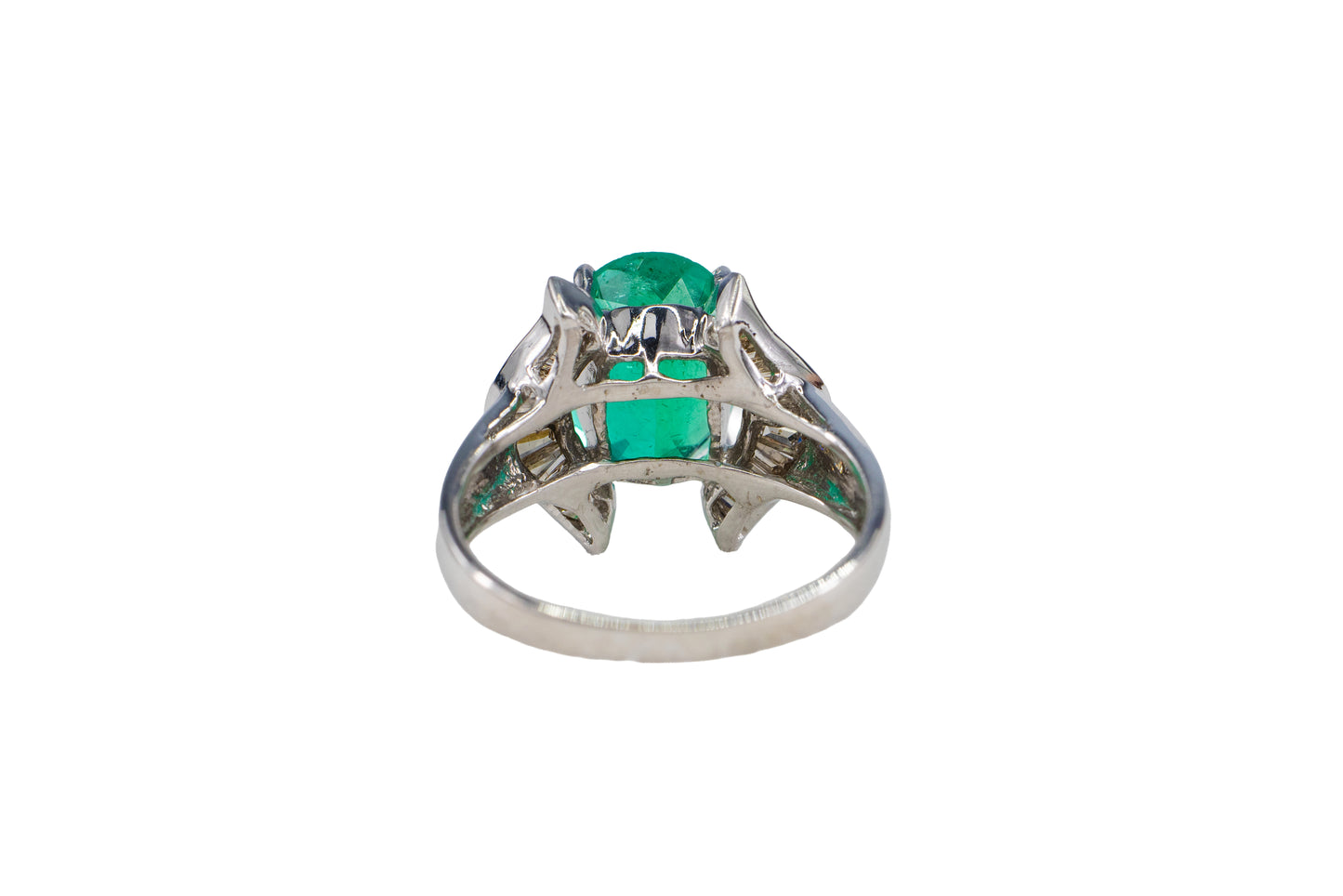 Oval Emerald and Baguette Diamond Horseshoe Bypass Ring