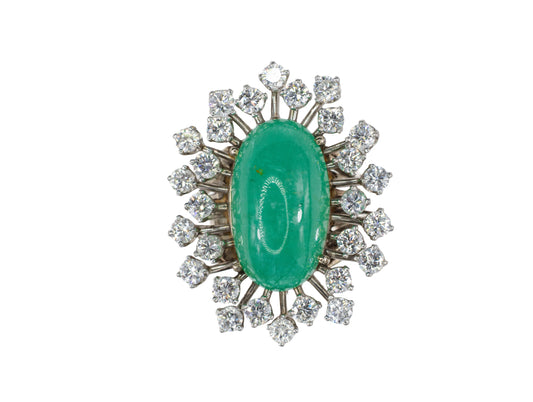 Cabochon Emerald and Diamond Sunburst Ballerina Ring