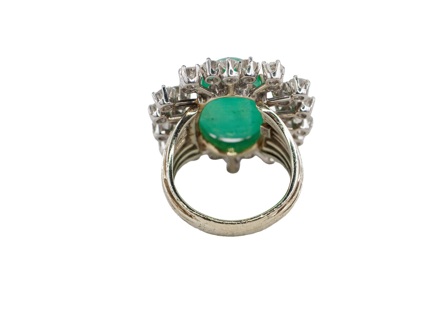 Cabochon Emerald and Diamond Sunburst Ballerina Ring