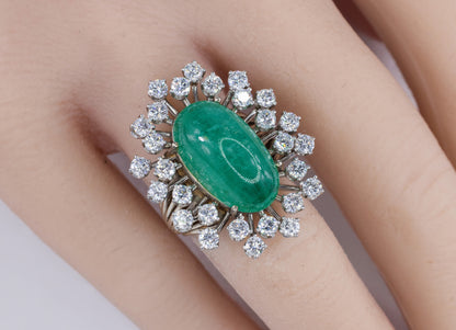 Cabochon Emerald and Diamond Sunburst Ballerina Ring