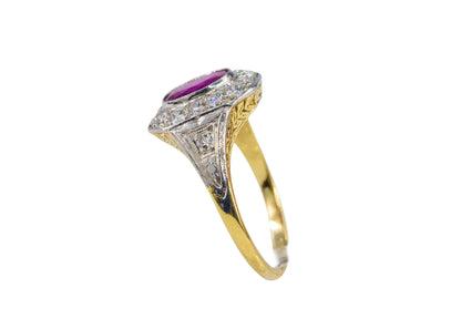 Art Deco Ruby and Diamond Octagonal Halo Ring
