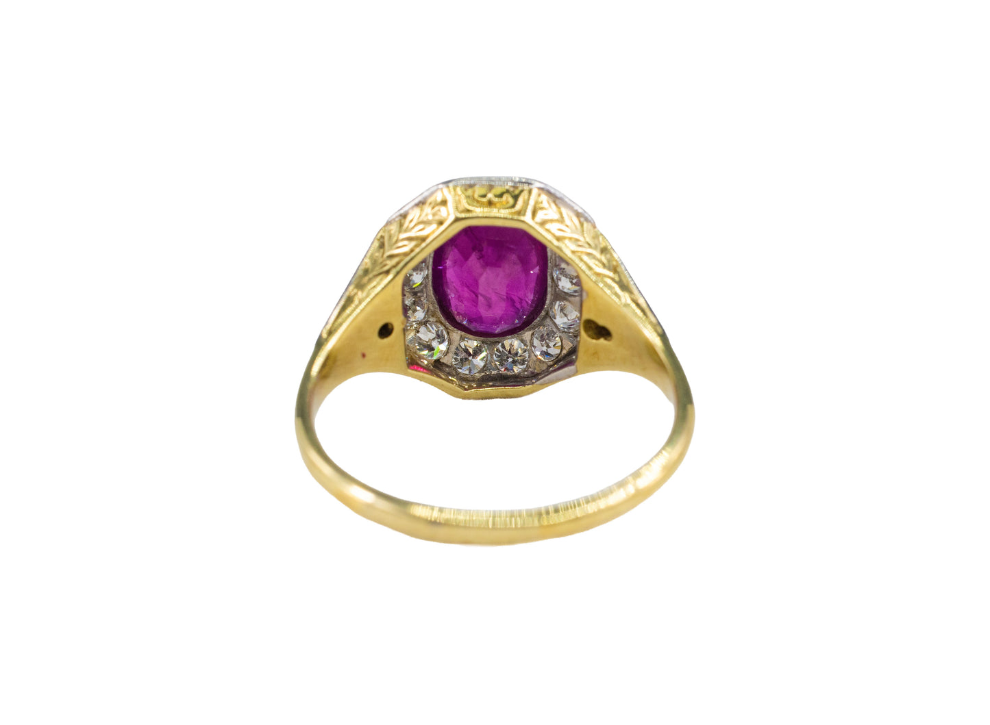 Art Deco Ruby and Diamond Octagonal Halo Ring