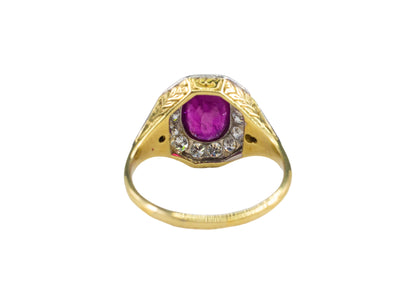 Art Deco Ruby and Diamond Octagonal Halo Ring