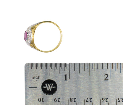 Art Deco Ruby and Diamond Octagonal Halo Ring