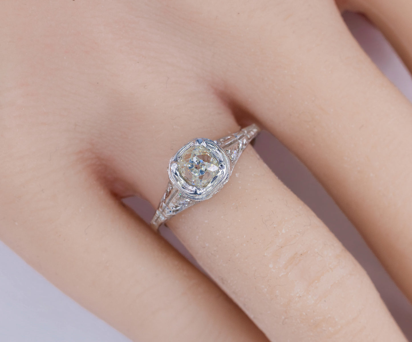 Antique Platinum Old Mine Cut Diamond Filigree Ring