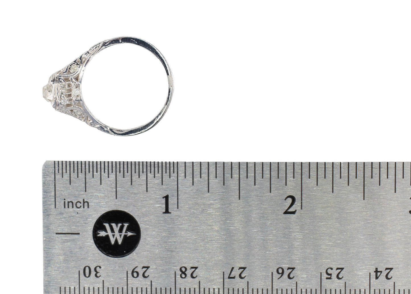 Antique Platinum Old Mine Cut Diamond Filigree Ring