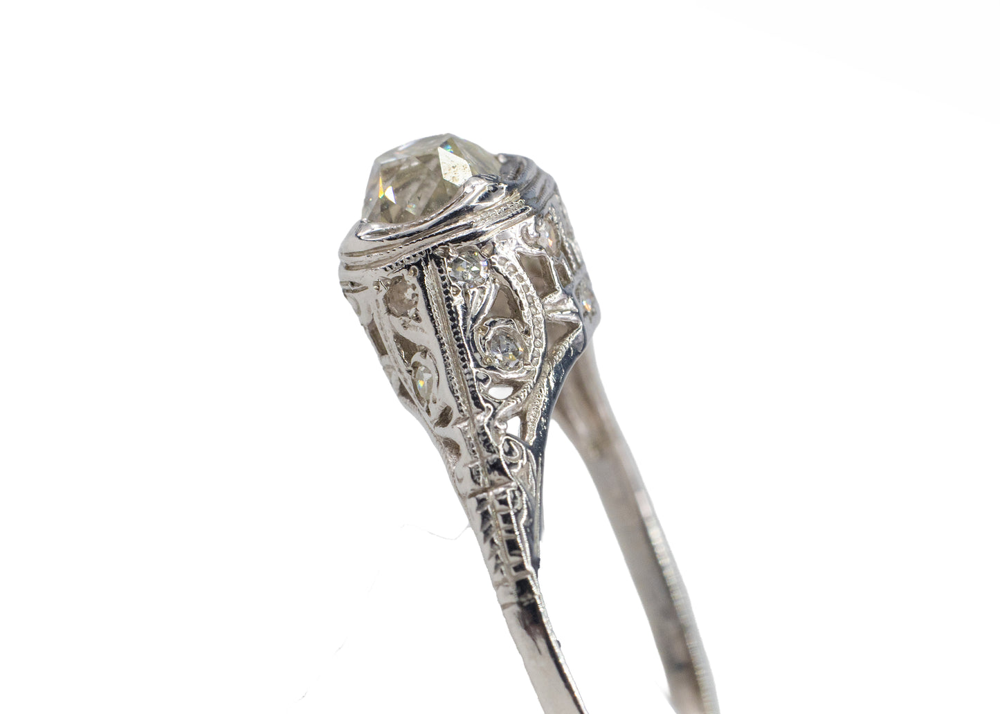 Antique Platinum Old Mine Cut Diamond Filigree Ring