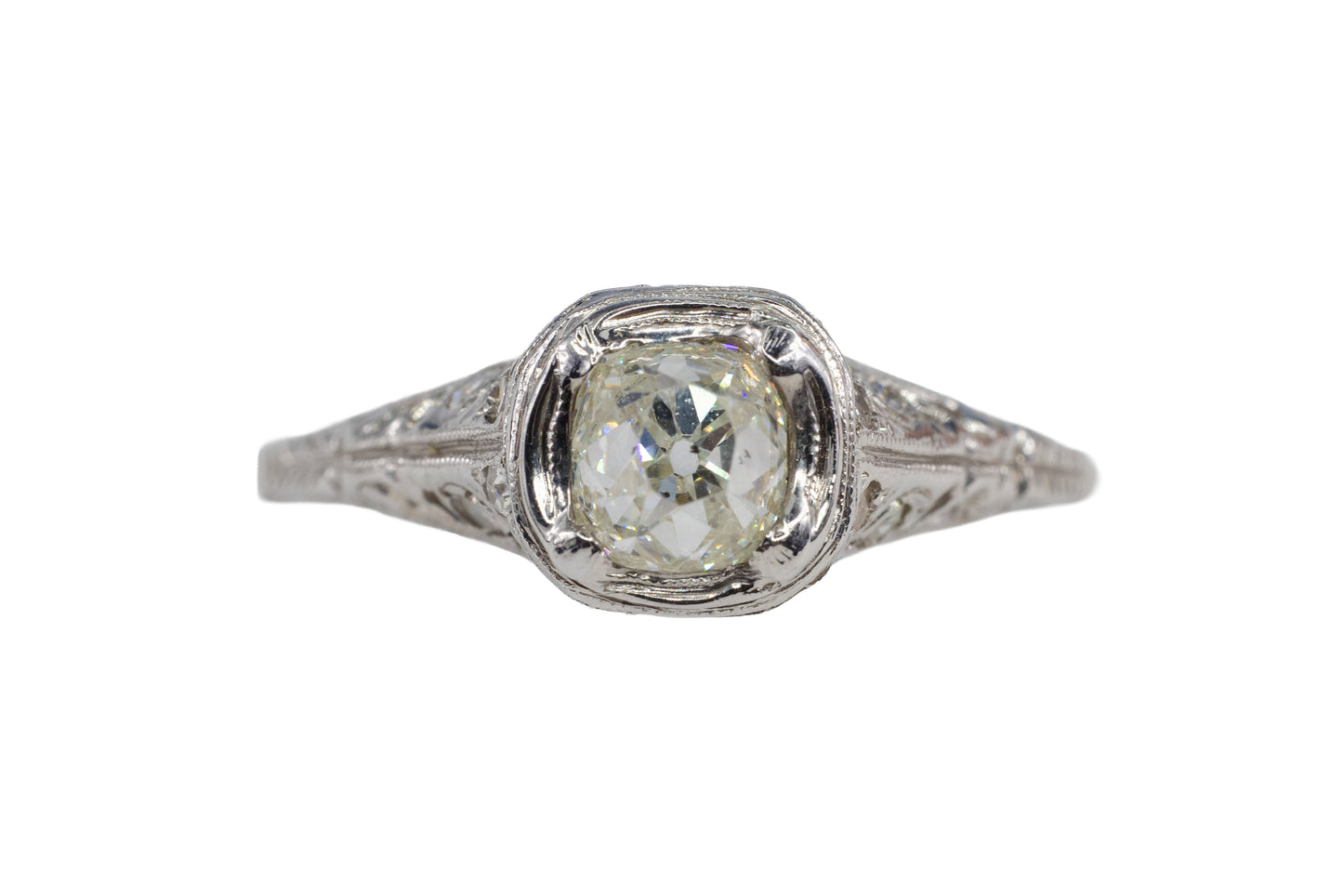 Antique Platinum Old Mine Cut Diamond Filigree Ring