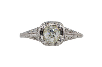 Antique Platinum Old Mine Cut Diamond Filigree Ring