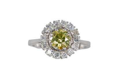 Fancy Yellow Diamond and White Diamond Halo Ring