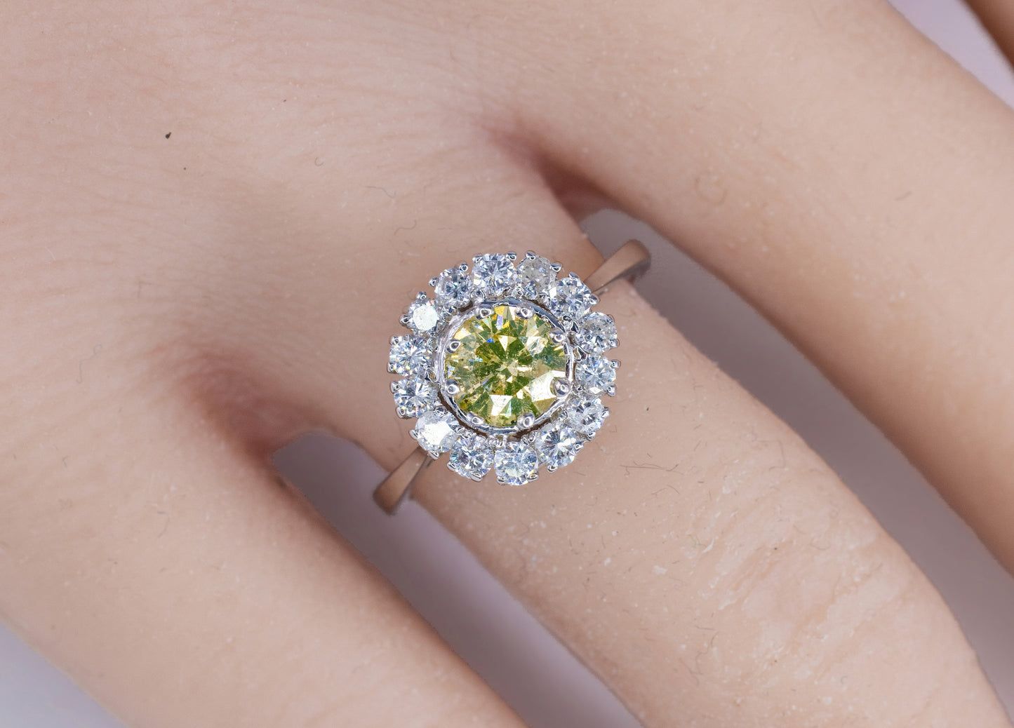 Fancy Yellow Diamond and White Diamond Halo Ring