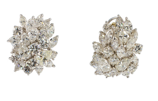 Platinum Multi-Cut Diamond Cluster Statement Earrings