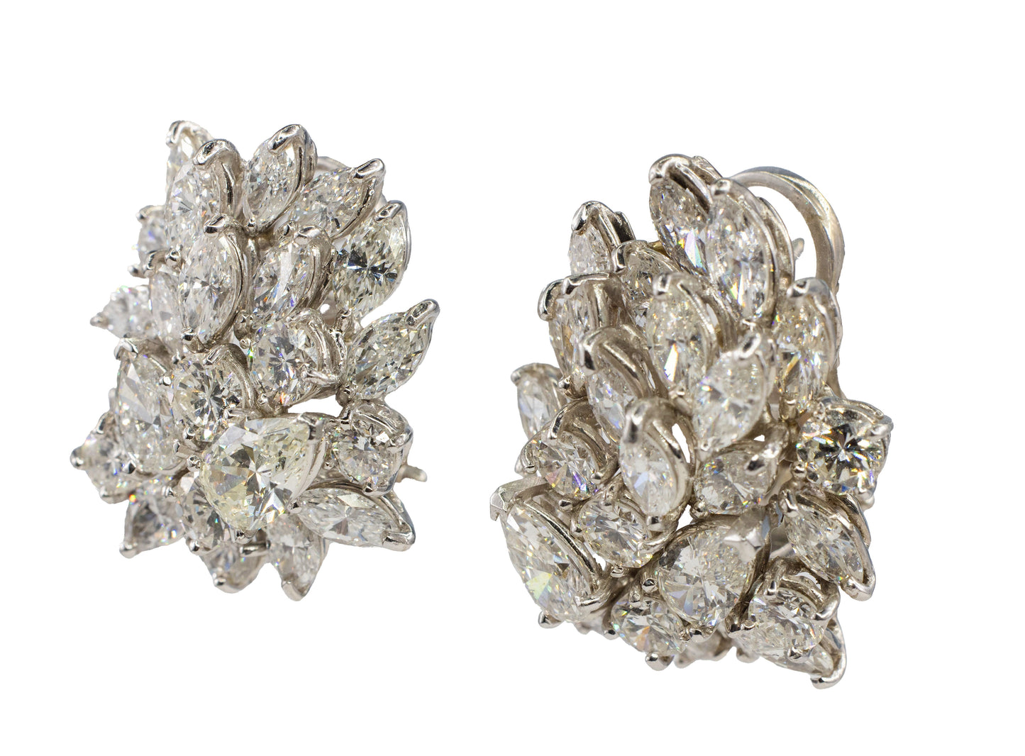 Platinum Multi-Cut Diamond Cluster Statement Earrings