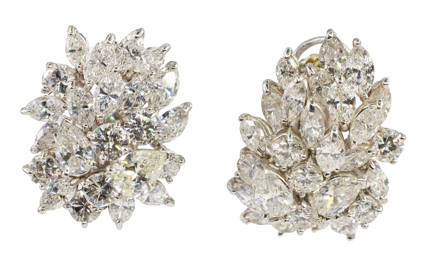 Platinum Multi-Cut Diamond Cluster Statement Earrings