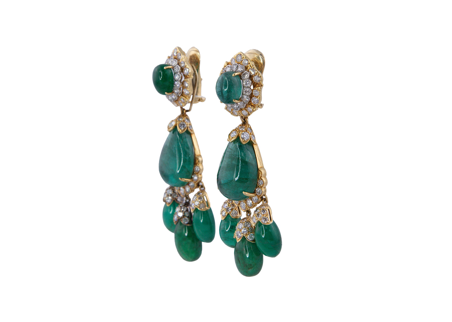 David Webb Pair of Emerald and Diamond Pendent Ear Clips
