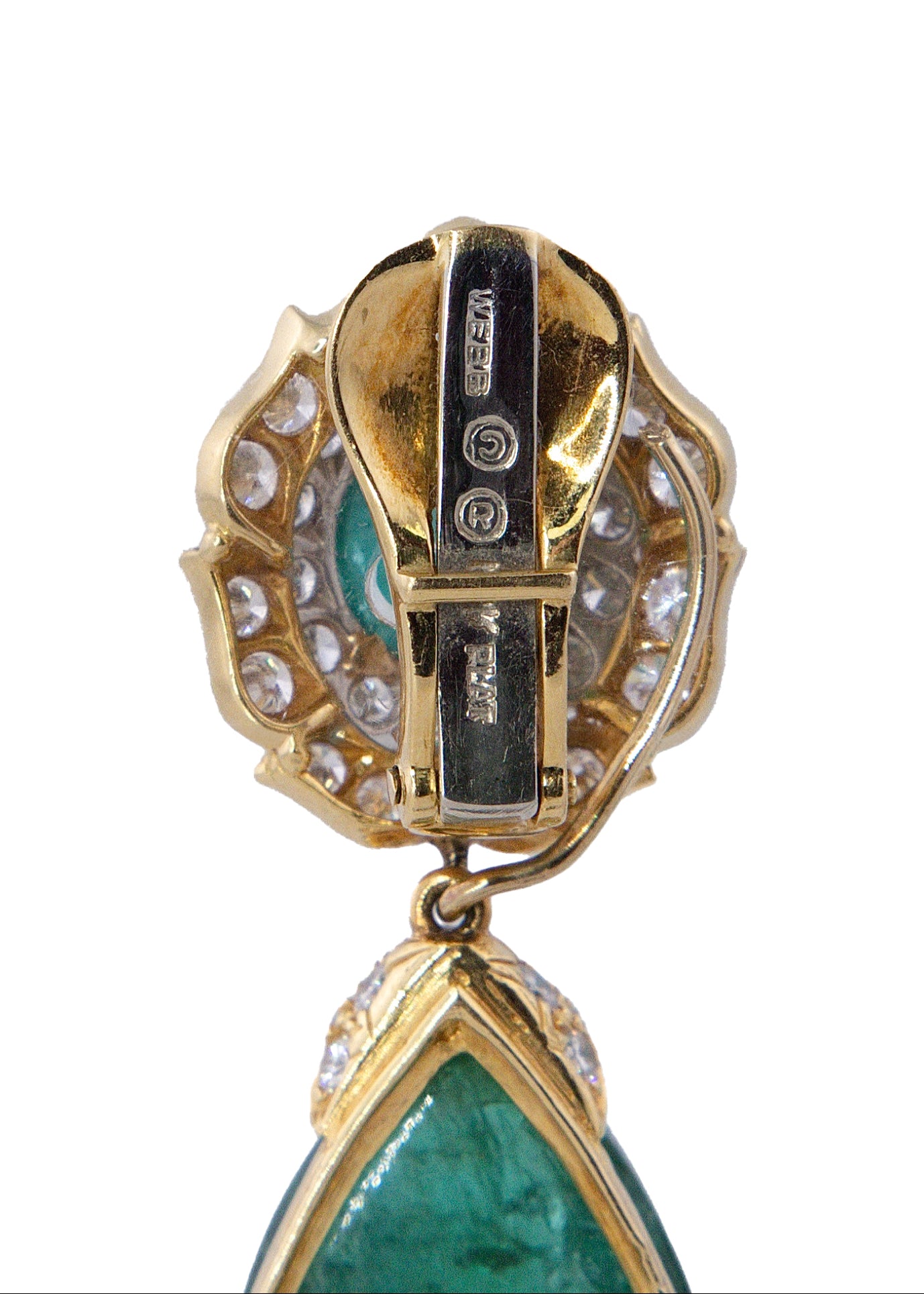 David Webb Pair of Emerald and Diamond Pendent Ear Clips