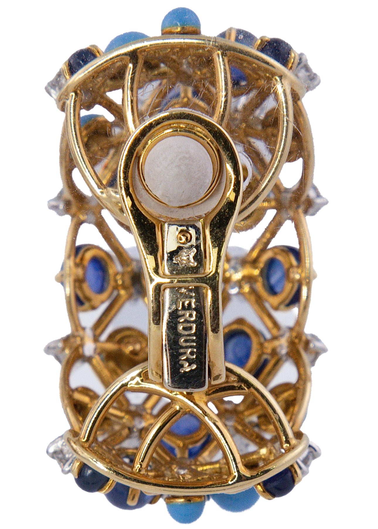 Verdura Turquoise, Cabochon Sapphire and Diamond Hoop Earrings
