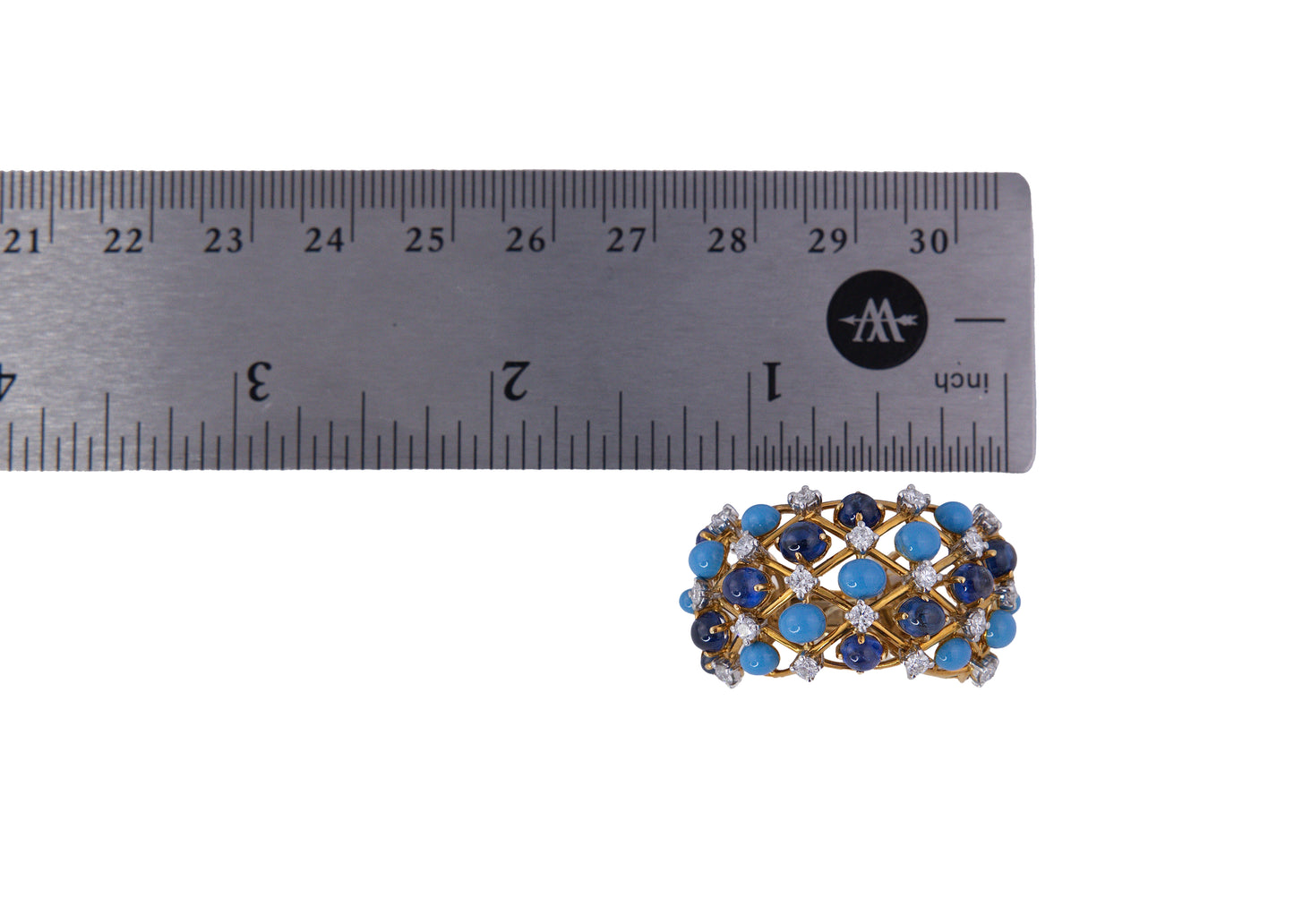 Verdura Turquoise, Cabochon Sapphire and Diamond Hoop Earrings
