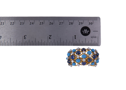Verdura Turquoise, Cabochon Sapphire and Diamond Hoop Earrings