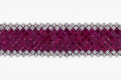 Invisible-Set Ruby and Diamond Bracelet