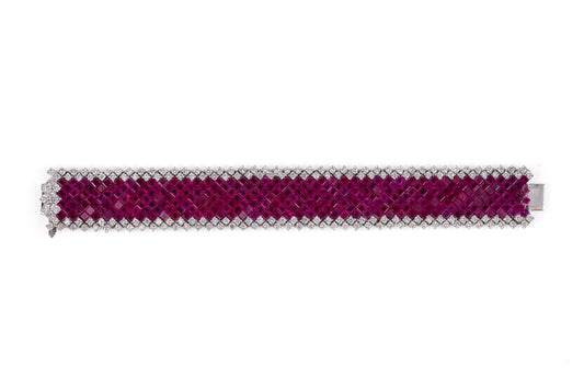 Invisible-Set Ruby and Diamond Bracelet