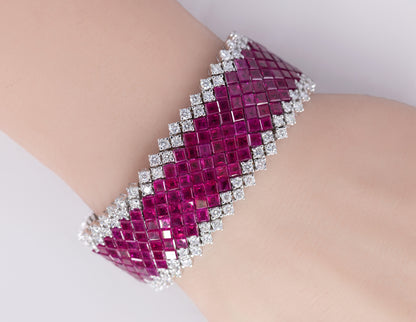 Invisible-Set Ruby and Diamond Bracelet