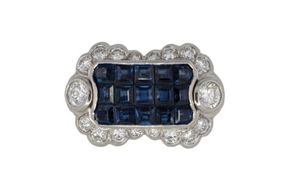 Art Deco Platinum Invisible-Set Sapphire & Diamond Ring