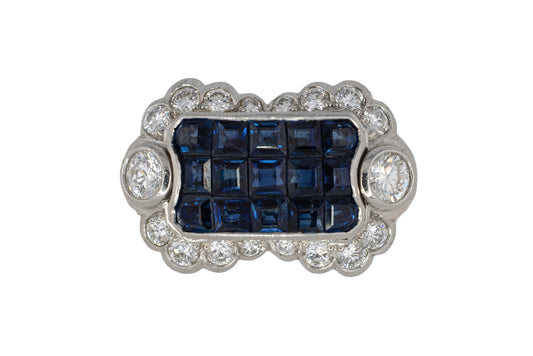Art Deco Platinum Invisible-Set Sapphire & Diamond Ring