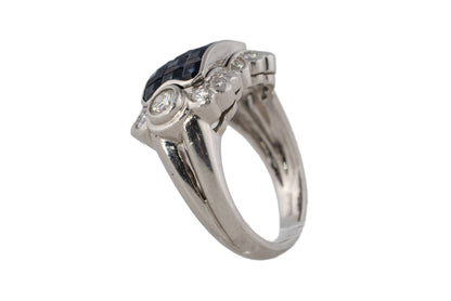 Art Deco Platinum Invisible-Set Sapphire & Diamond Ring