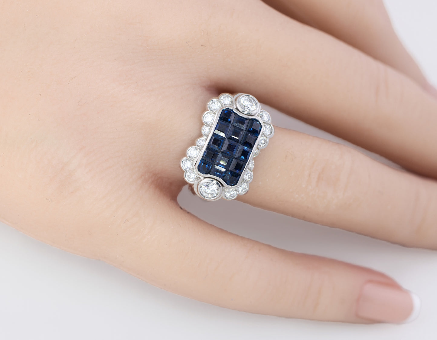 Art Deco Platinum Invisible-Set Sapphire & Diamond Ring