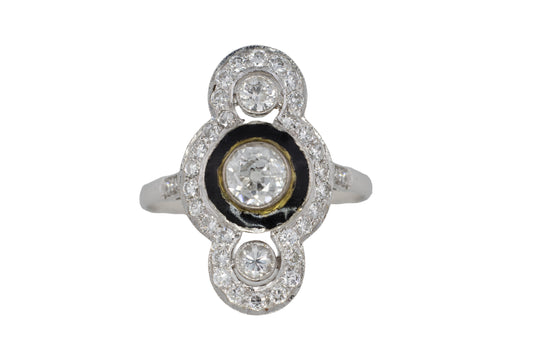 Art Deco Diamond and Black Onyx Ring