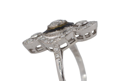 Art Deco Diamond and Black Onyx Ring