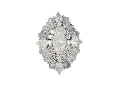 Marquise Diamond with Tapered Baguette Halo Ballerina Ring
