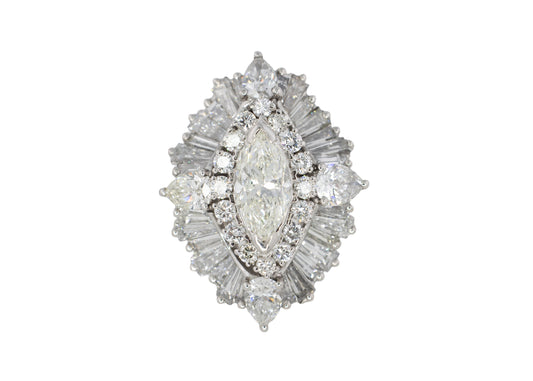 Marquise Diamond with Tapered Baguette Halo Ballerina Ring